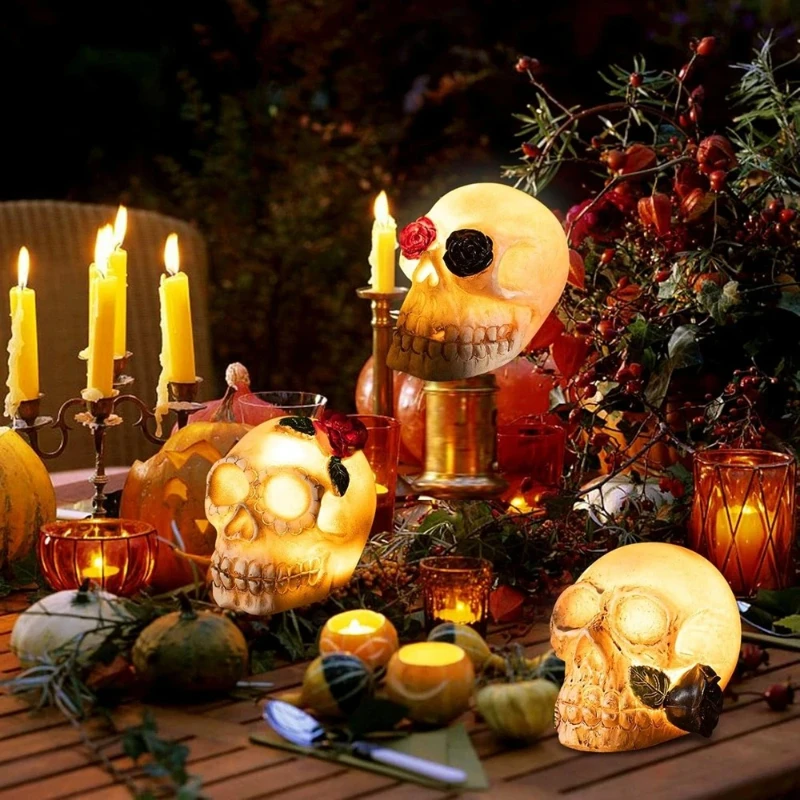 جديد هالوين مضيئة جمجمة من الراتنج مصباح ليد الجمجمة زي الدعائم هالوين الحدث الديكور جو أضواء الديكور
