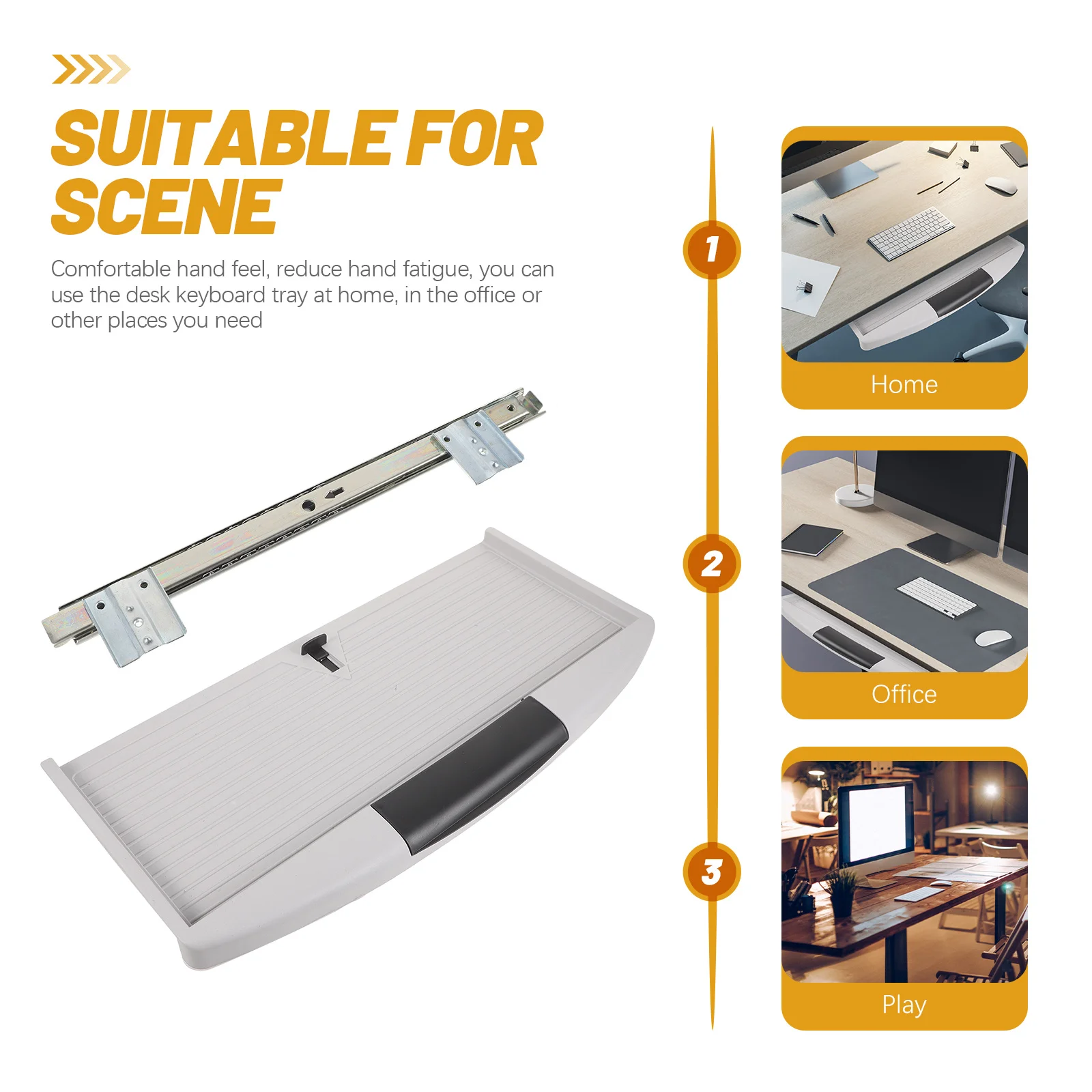 1Set Rak Keyboard Bawah Meja Besar, Laci Geser, Rak Keyboard ABS Kekuatan Tinggi, Desain Ergonomis, Penggunaan Rumah Kantor