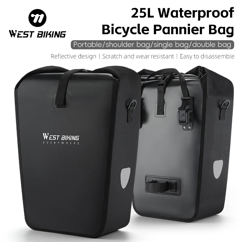 WEST BIKING Bike Pannier Bag Waterproof 25L Bicycle Luggage Saddle Bags For MTB Road Bike Cycling Travel Shoulder Bag Accessorie