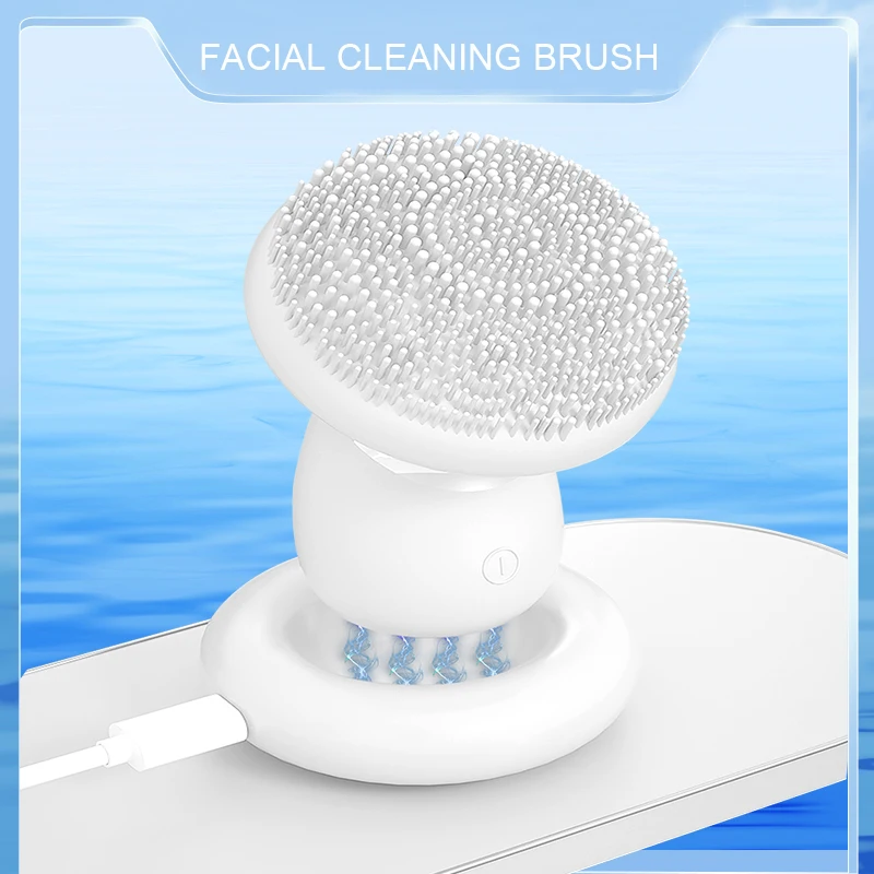 2pcs Mushroom Design Mini Silicone Facial Cleansing Brush IPX7 Household Waterproof Vibrating Rotating Magnetis Bead Ion