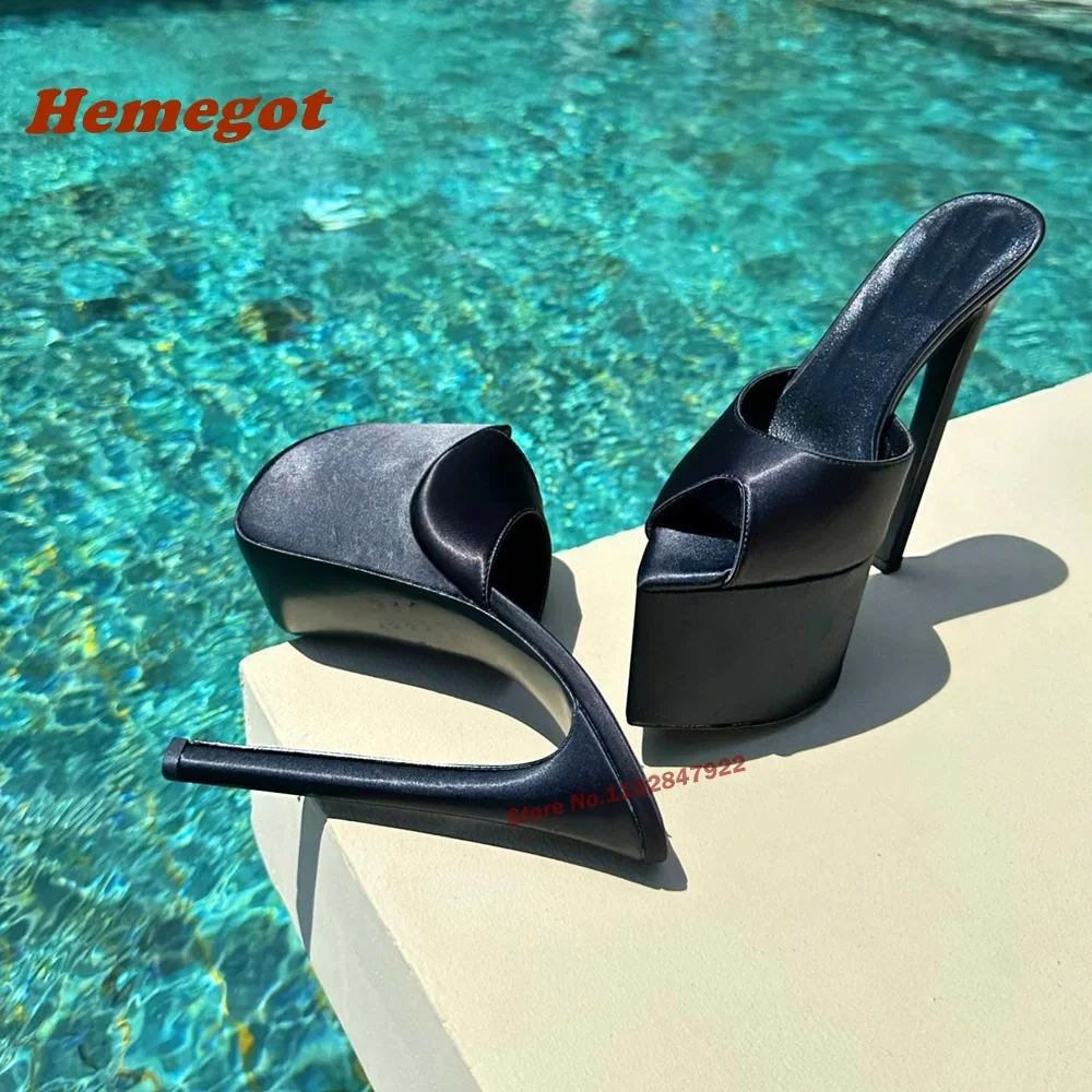 Denim Blue Platform Slippers Pointy Toe Stiletto Solid Mules for Female Slip On 2023 New Arrival Thin High Heels Plus Size 44