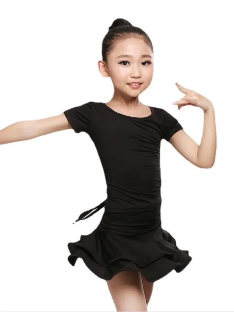 Children's Day Latin Dance Dress Kids Dresses Cha Cha Rumba Samba Costumes Black Modern Waltz  Professional Latin Stage Wear