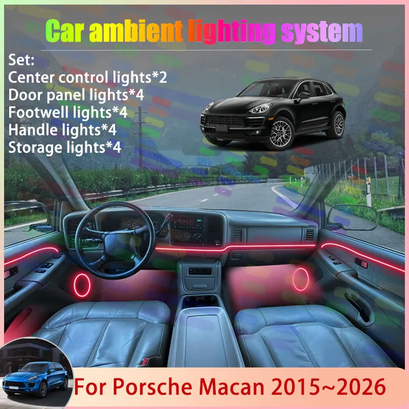 

For Porsche Macan 95B 2015~2026 2016 2017 MK1 1th 2/18 in 1 Car Atmosphere Light Lamp RGB Shade Ensemble Streamer Atmosphere Set