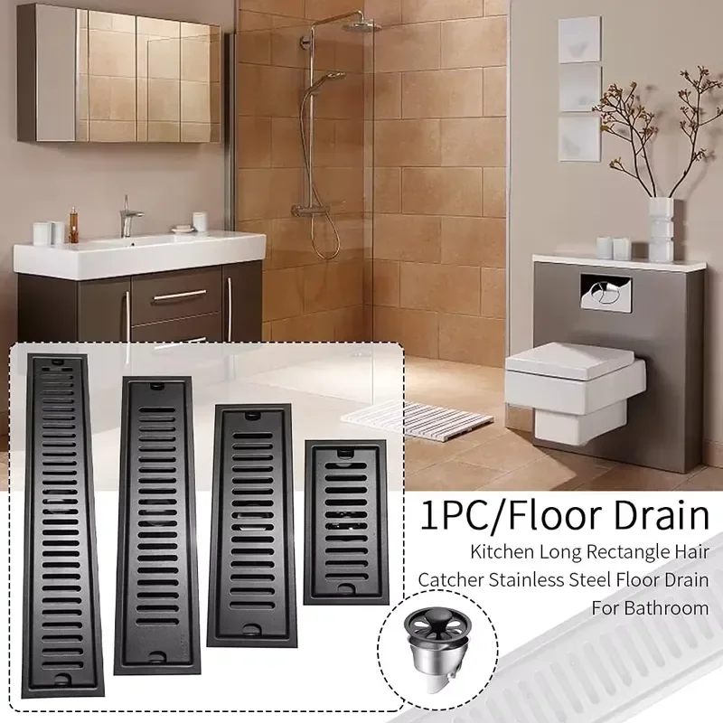 for OEM ODM 304 Stainless Steel Linear Floor Drain Bathroom Sink Modern Rectangular Accessories Mode Removable Grate