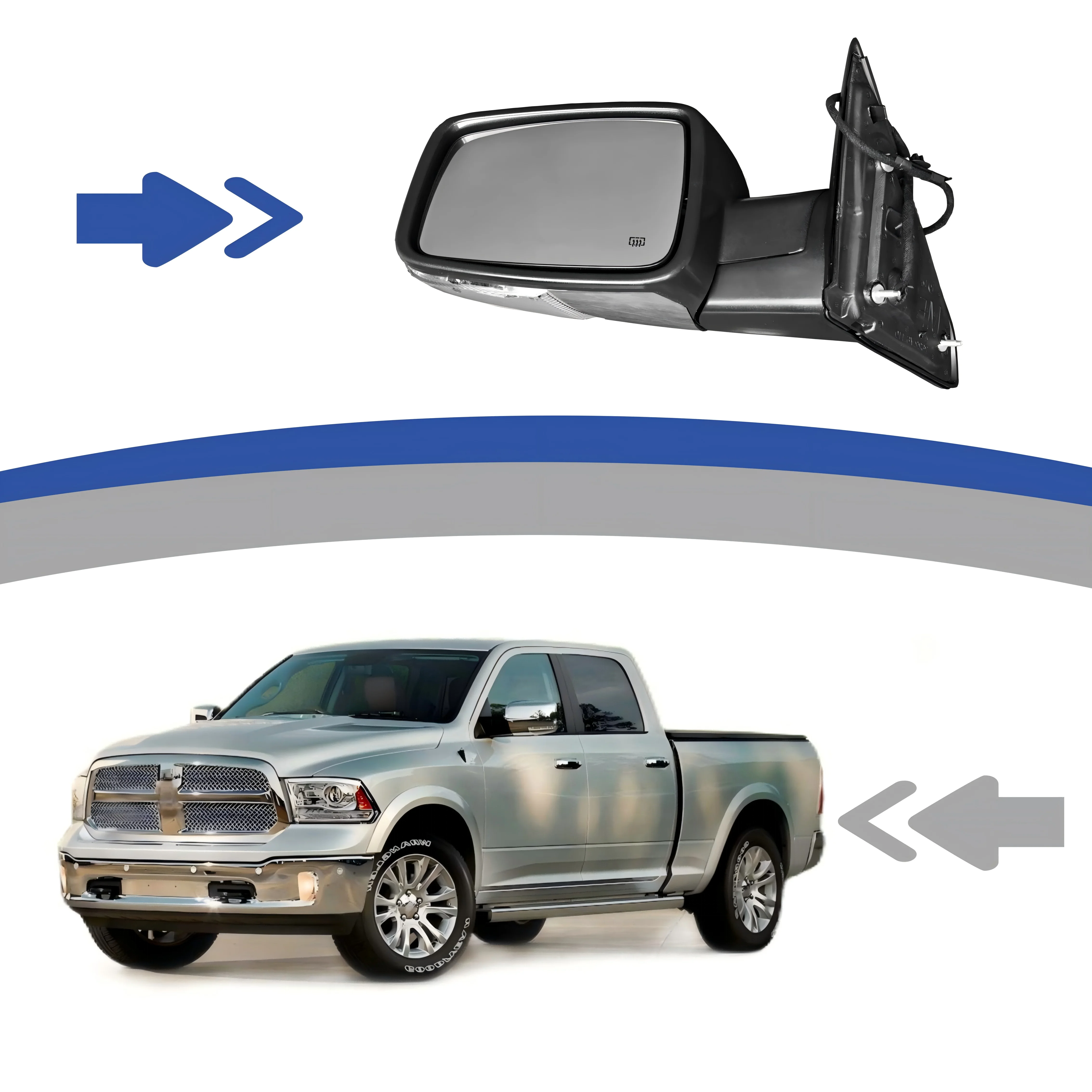 

High Quality Foldable Electric Heated Power Exterior Rearview Mirror for RAM1500 2013-2018 New Condition
