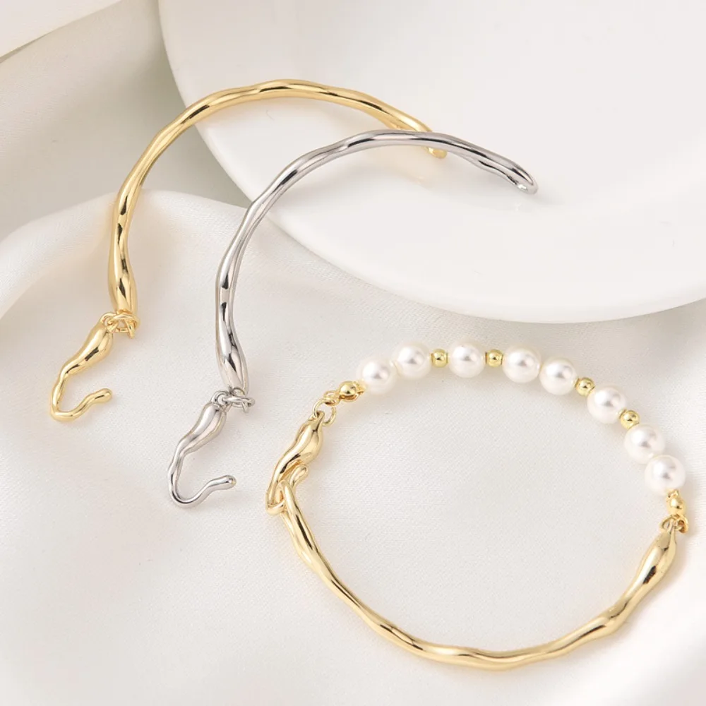 

18K Gold-plated Semi-circular Bracelet, Baroque-style Bracelet Accessory, Diy Handmade White Gold Pearl Bracelet Material