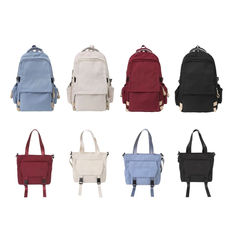 

Casual Nylon Backpack for Everyday Use College Student Harajuku Large Capacity Crossbody Shoulder Bag Solid Handbag