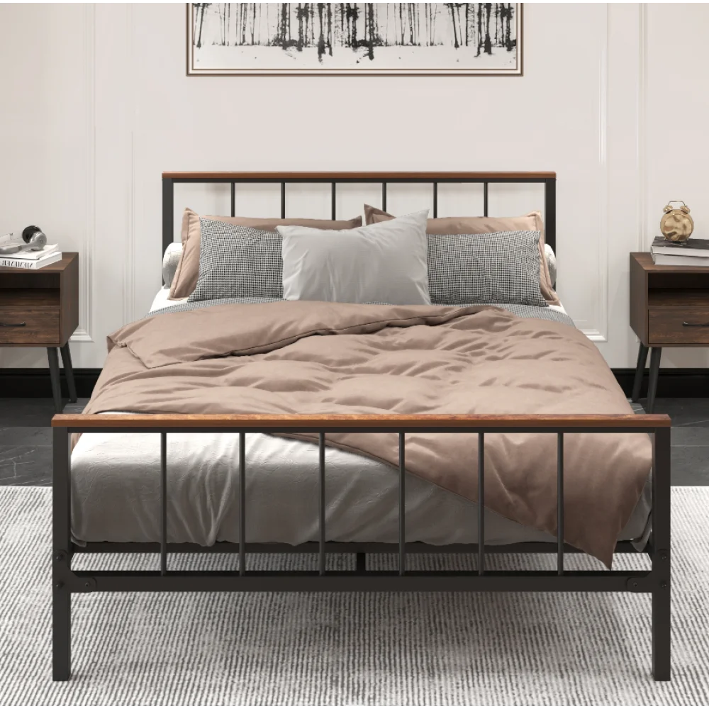 Metal Platform Bed Frame with Headboard and Footboard Sturdy Metal Frame No Box Spring Needed Kids Teens Adults Space-Saving