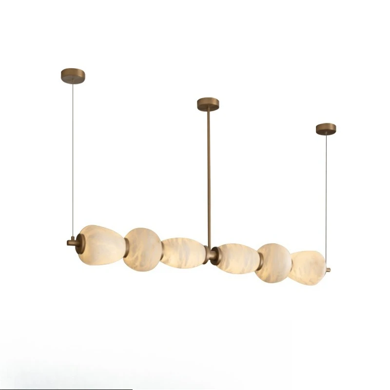 

Nordic light luxury long all-copper marble chandelier, restaurant island counter bar counter tea room study