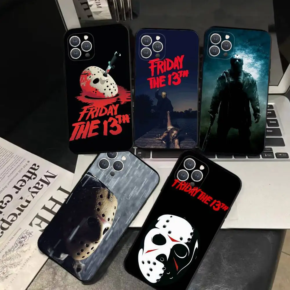 1 قطعة F-friday 13th جراب هاتف سيليكون لينة سوداء للصدمات بولي يوريثان آيفون 16 15 14 13 12 11 Plus Pro Max Plus