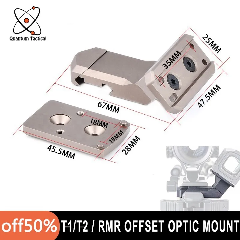 Tactical Metal Offset Optic Mount for RMR Scope Aiming Red Dot Sight 45 Degree Offset Base Airsoft Hunting Accessory