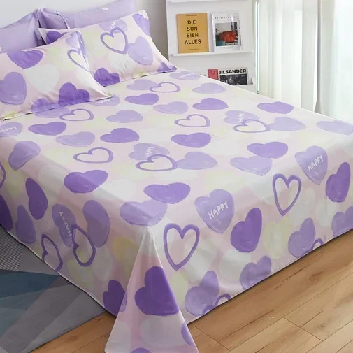 Purple Love Bed Sheet Set with 2 Pillowcases Simple Letter Design Soft Comfortable Bedding Set for Kids Adults Room Decoration