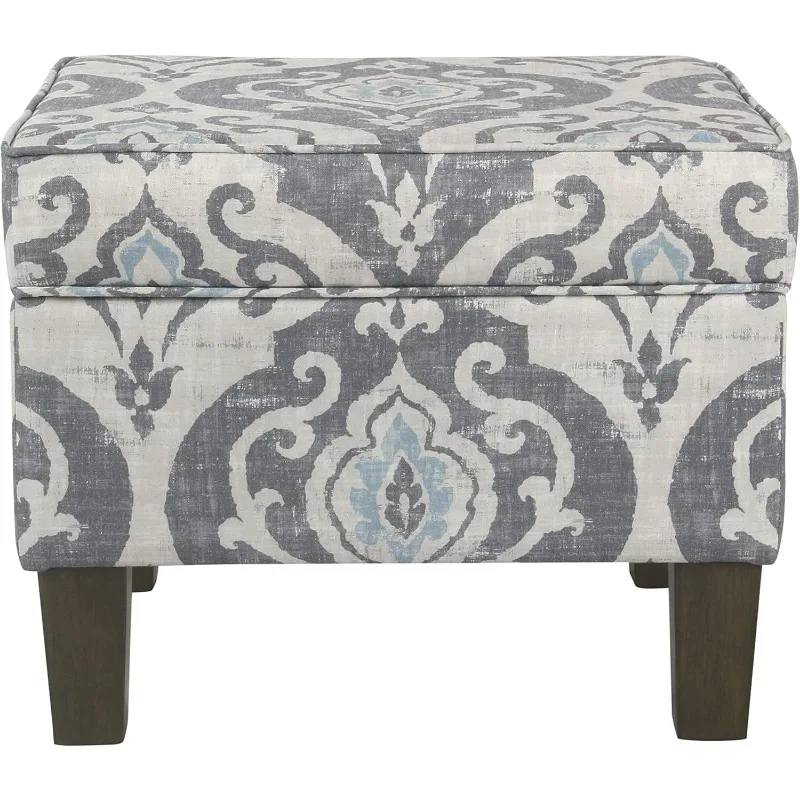 Home Decor  | Upholstered Modern Rectangular Storage Ottoman | Hinged Lid  with Storage for Living Room & Bedroom, Suri Blue