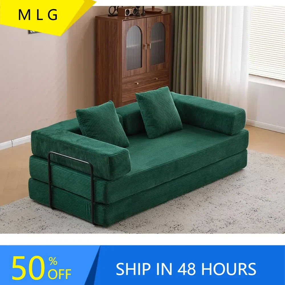 

4-in-1 Convertible Folding Sleeper Sofa Bed,Fixed-Shape Frame, Cloud Corduroy Foldable Mattress Couch for Living Room Bedroom