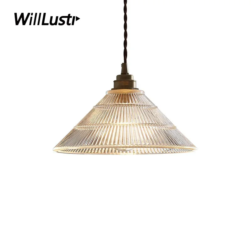 

Glass Cone Pendant Lamp Nostalgic Brass Suspension Light Hotel Cafe Loft Bar Dining Living Bedroom Hanging Ceiling Chandelier