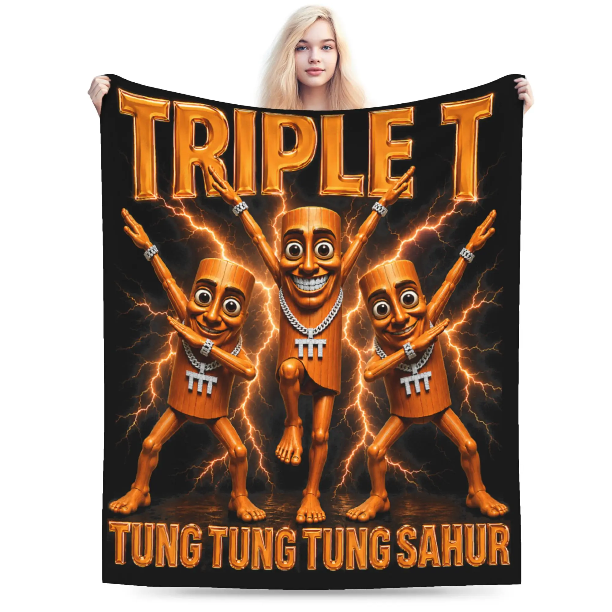 Tung Tung Sahur is Calling Funny Viral Dance Meme Warm Blankets For Living Room Fashion Throw Blanket Winter Flannel Bedspread