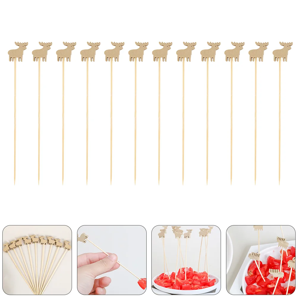 100 Pcs Appetizers Fruit Stick Elk Picks Party Supplies Disposable Food Sticks Bamboo Khaki Cocktail