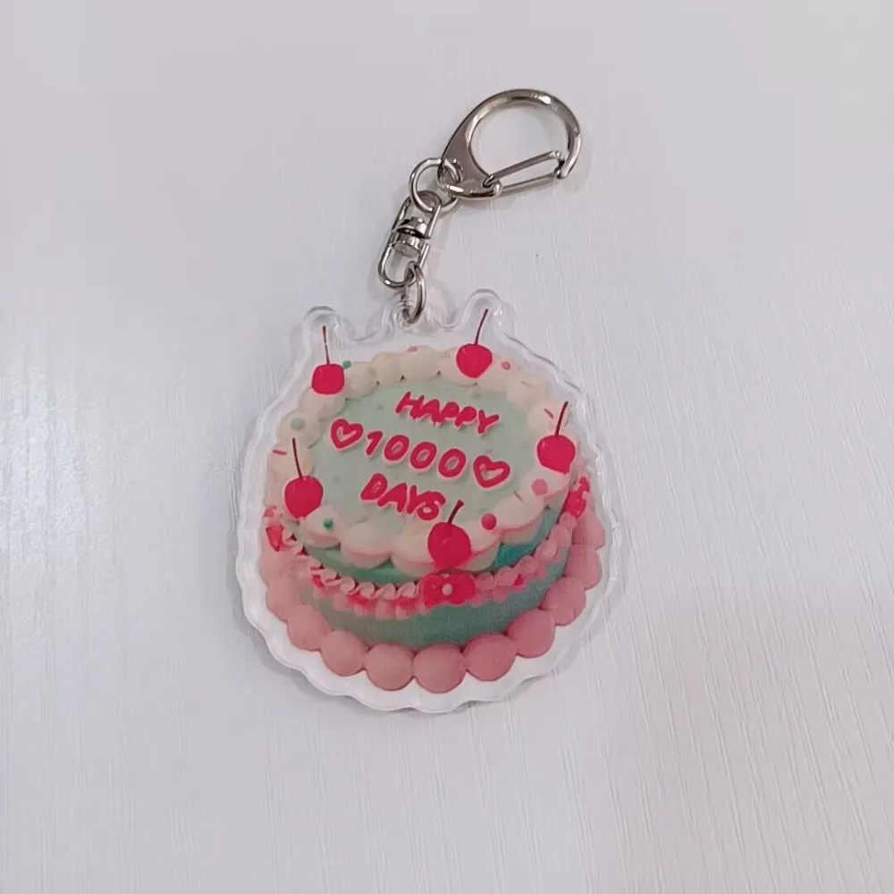 Diy jóias material acrílico bolo de aniversário chaveiro semi transparente com fivela chave cordão lembrança presentes feminino masculino