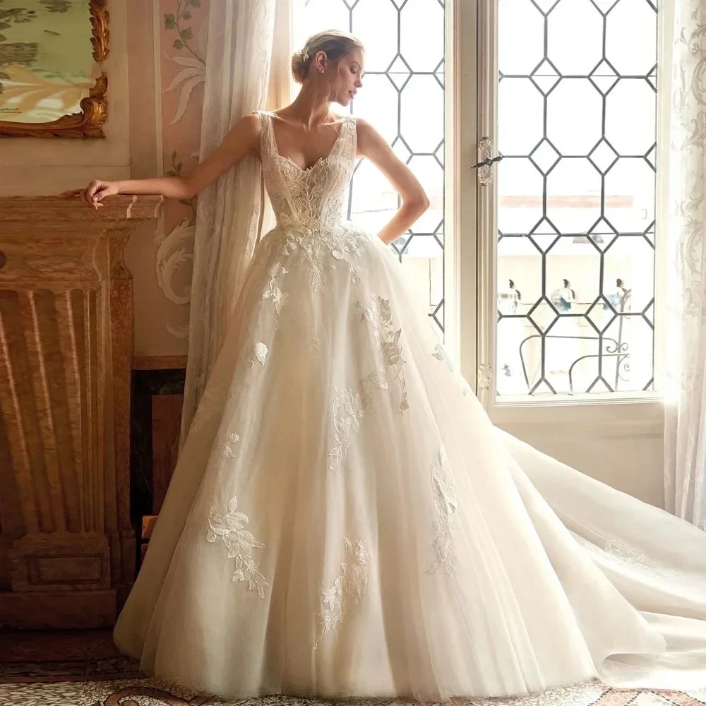 Vestidos De Novia lujosos personalizados para mujer, Vestidos De Novia De corte en A con forma De corazón, batas con apliques De encaje, Vestidos De Novia 2025