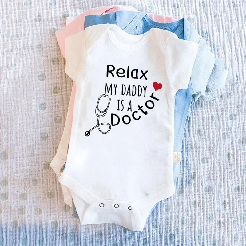 My Daddy Is a Doctor Baby Cotton Bodysuit Infant Toddler Clothing Short Sleeve Jumpsuit for Boys and Girls