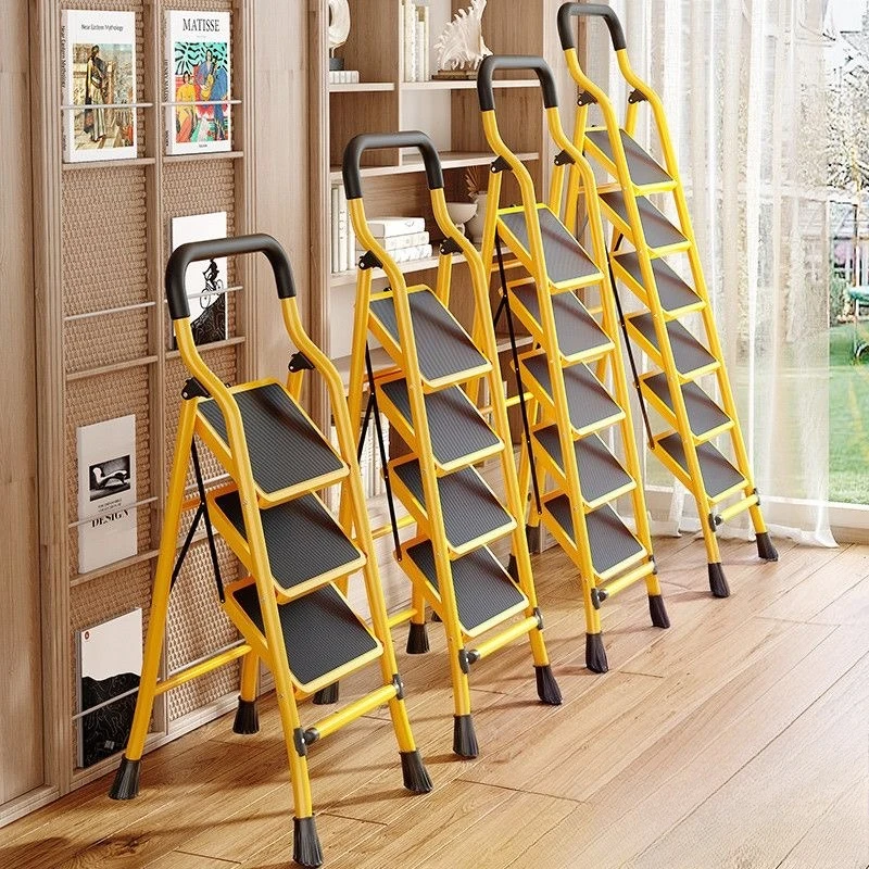Multi functional portable ladder for home use sturdy foldable ladder with handrail anti slip pedal indoor ladder storage ladder