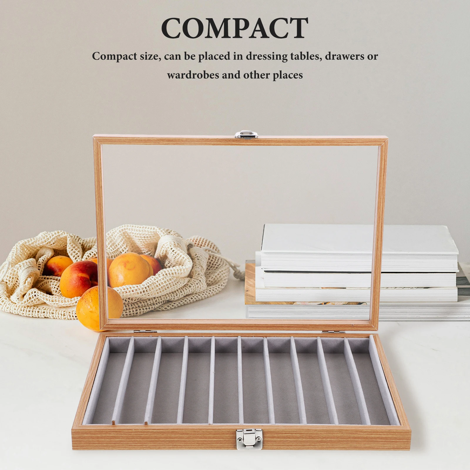 

Jewelry Storage Box Necklace Earring Organizer Tray Case Bracelet Holder Display Long Design Glass Wood Material Multifunctional