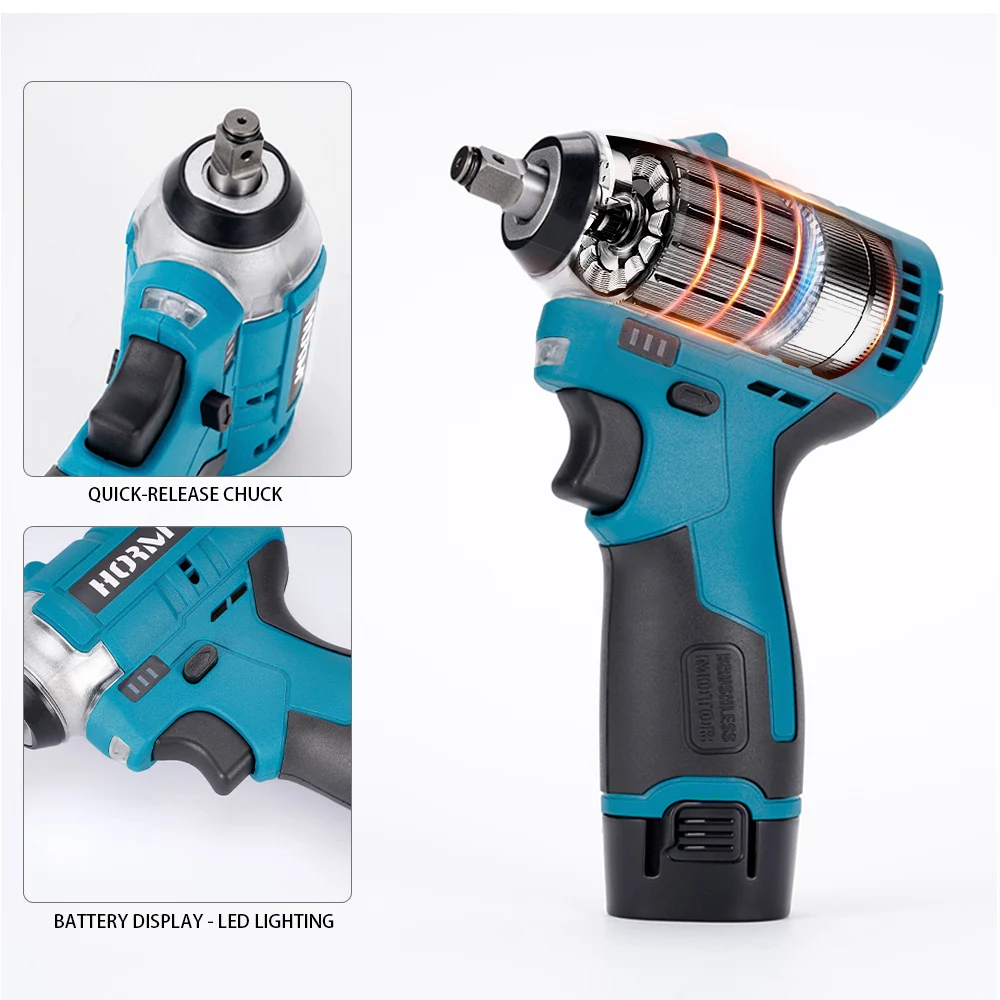 Imagem -02 - Brushless Chave Elétrica 120n.m Catraca Chave Ângulo Broca Chave de Fenda Impact Driver Remoção Parafuso Porca Ferramenta de Reparo do Carro 12v