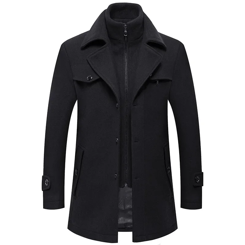 New Winter Men Cashmere Business Casual Wool Blends Trench Coats Long Jackets Thicker Warm Overcoats Quality Male Wool Blends 5X