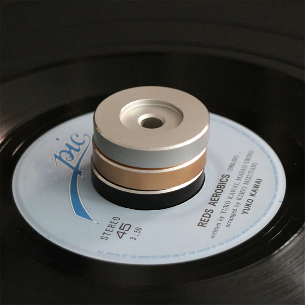 

45 RPM Turntable Adapter Aluminum Silver Black 7 inch EP Record Turntable Phonograph Vinyl Technics Center Adapter