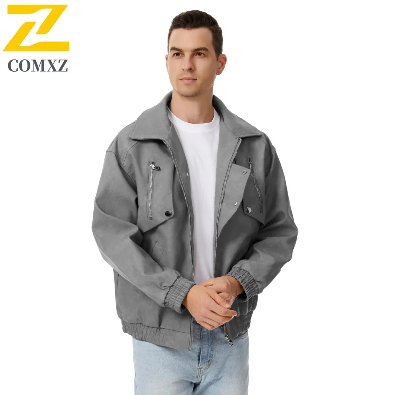 

2025 Мужская кожаная куртка, модная, универсальная, приятная для кожи, дышащая, с воротником с лацканами, куртка из искусственной кожи, уличное повседневное мотоциклетное пальто