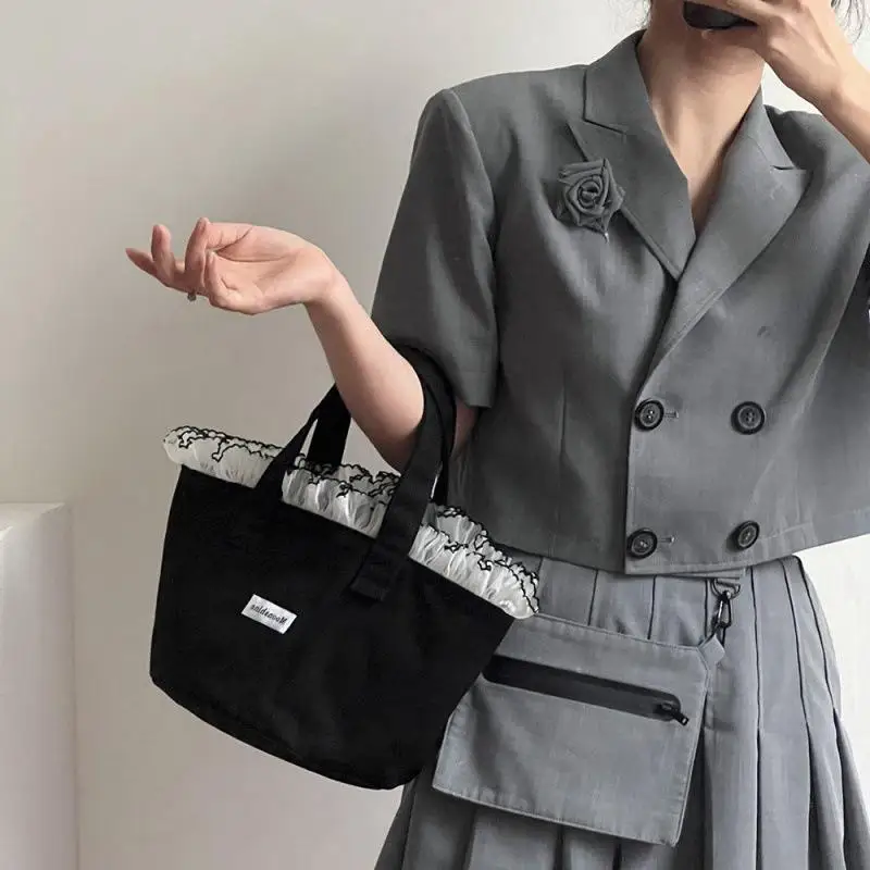 

Korean Ins Lace Canvas Tote Bag Portable Large Capacity Handbag Fashion Sweet Handbags For Women Birthday Gifts