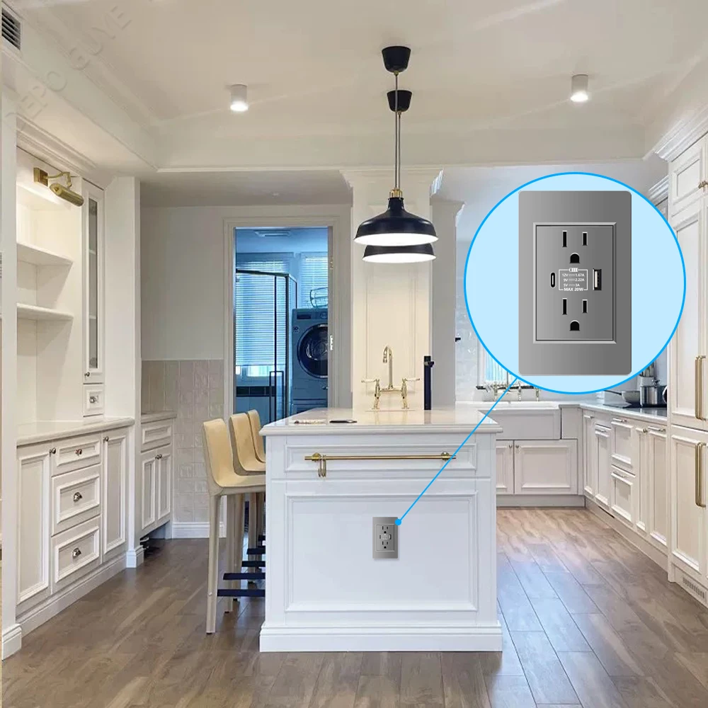 الولايات المتحدة المكسيك القياسية مقبس الحائط ، الأمريكية Usb Type-c 20 واط شحن سريع مخرج طاقة المنزل البلاستيك مقبس الحائط التوصيل 118 مللي متر * 73 مللي متر #4