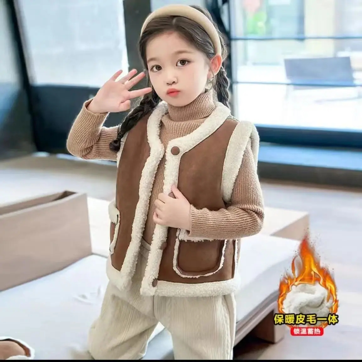Herbst-Winter Mädchen Fleece-gefütterte Warme Weste Lässige Ärmellose Jacke Mädchen Kinder Weiche Schule Campus Mantel Kinder Sportbekleidung Baby