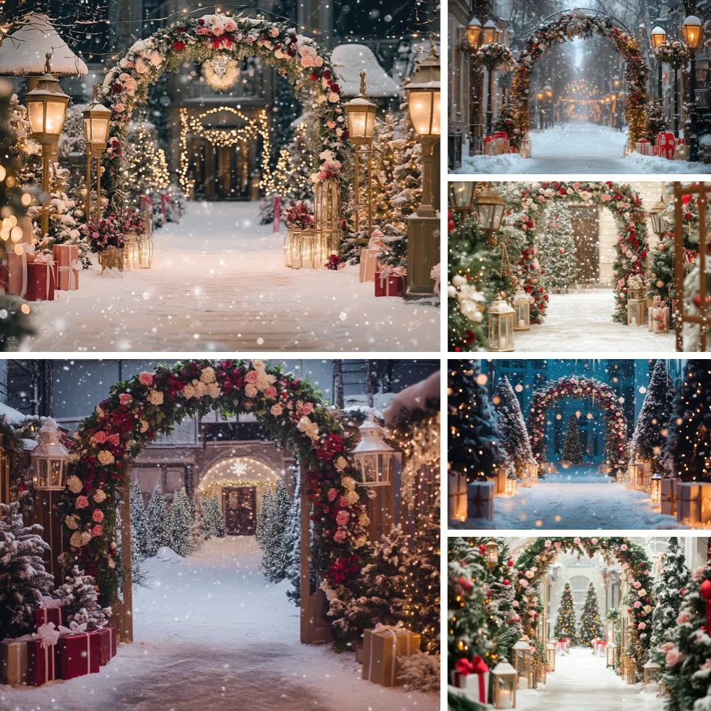 

Arch Christmas Tree Winter Photography Backdrop Natural Forest Snowy Landscape Kids Baby Portrait Background Photo Studio Props