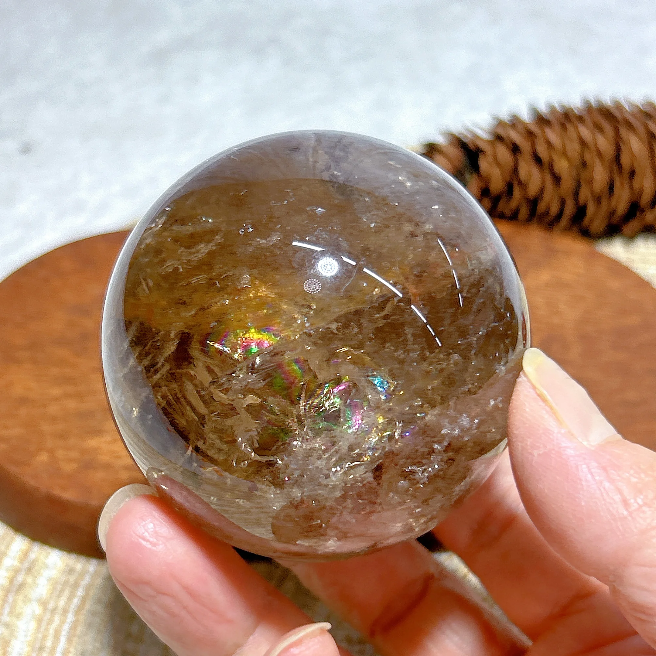 High Quality Natural Crystal Rainbow Smokey Quartz Sphere Polished Ball Healing Reiki Energy Gemstone Home Decorations Gift
