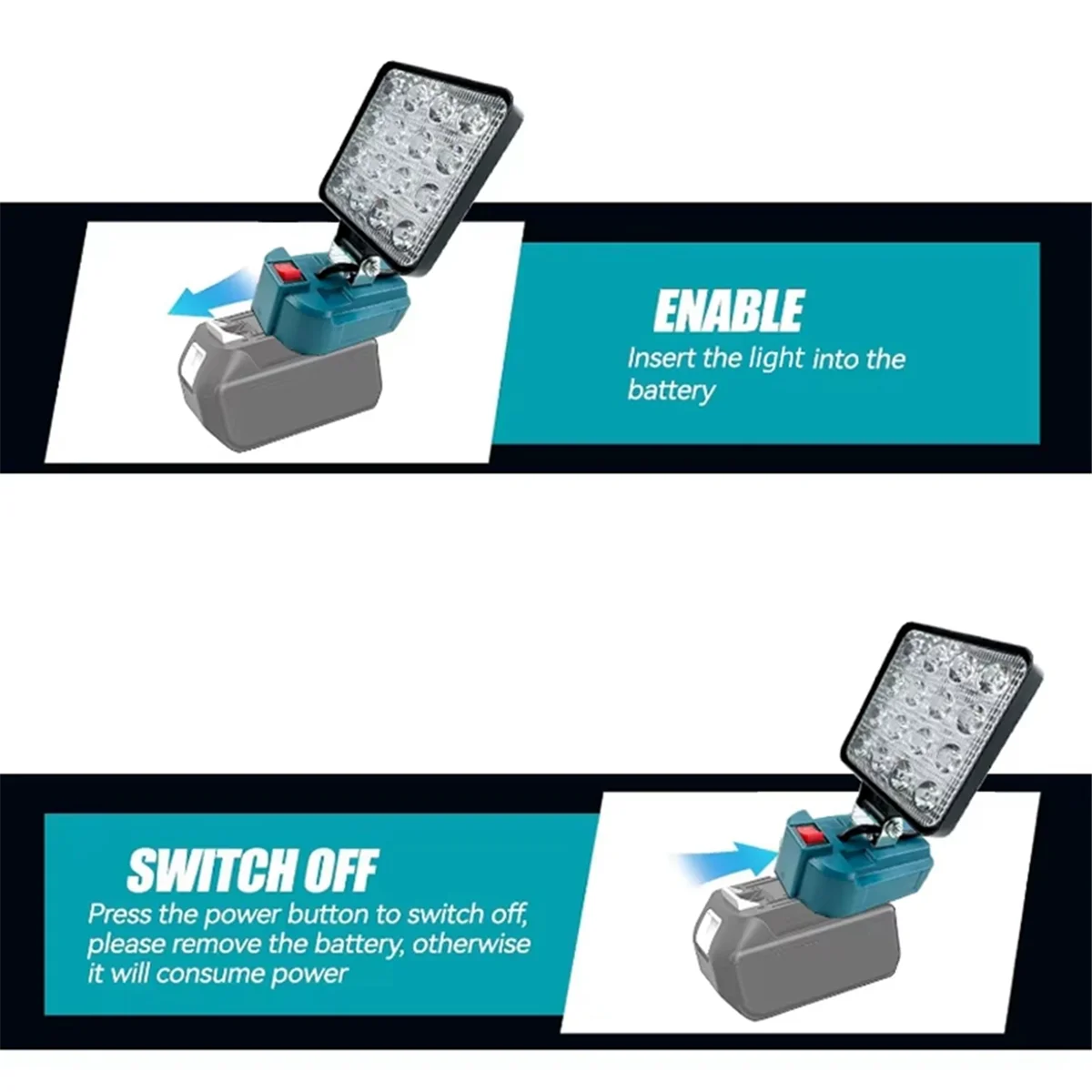 Luz de trabajo LED brillante para batería Makita de 18 V, reflector