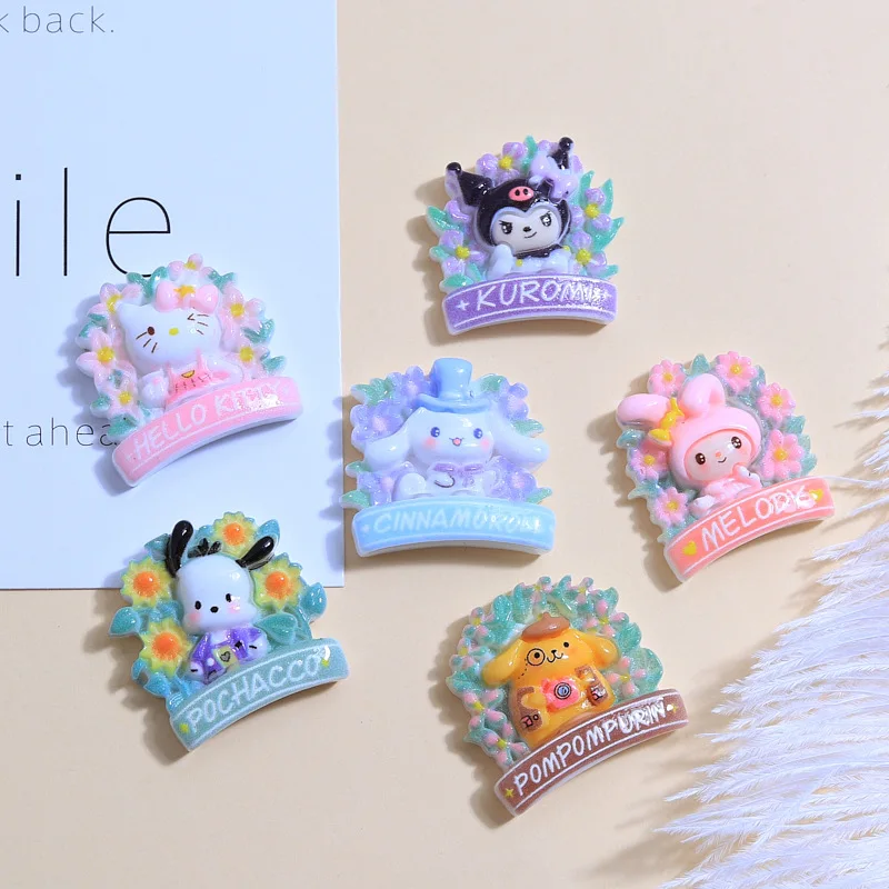 10Pcs New Mini Kawaii Cartoon Flower garland animal Series Flat Bottom Scrapbook  DIY Jewelry Making Hairwear Accessorie A32