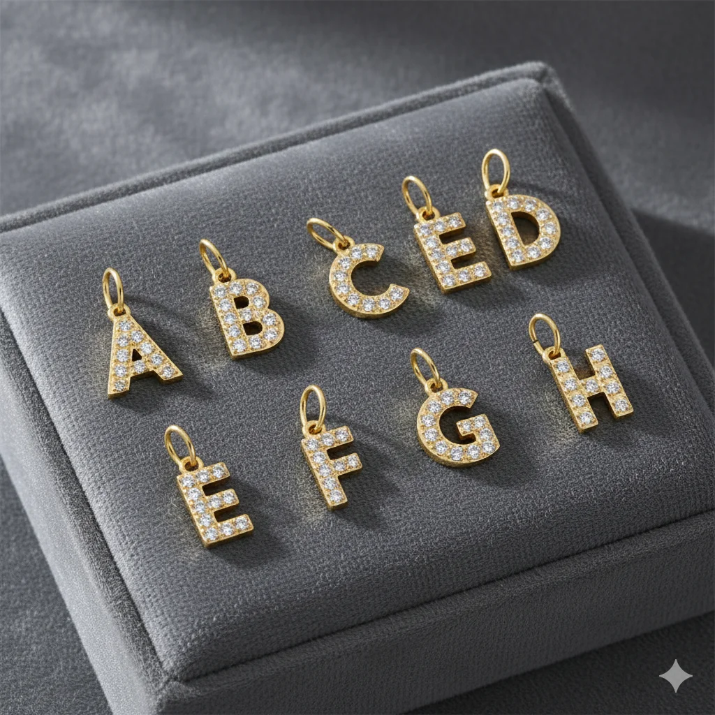 St-Delan Stainless Steel CZ Paved Initial Letter Charms 6.5-7mm Crystal Alphabet Pendants for Jewelry Findings