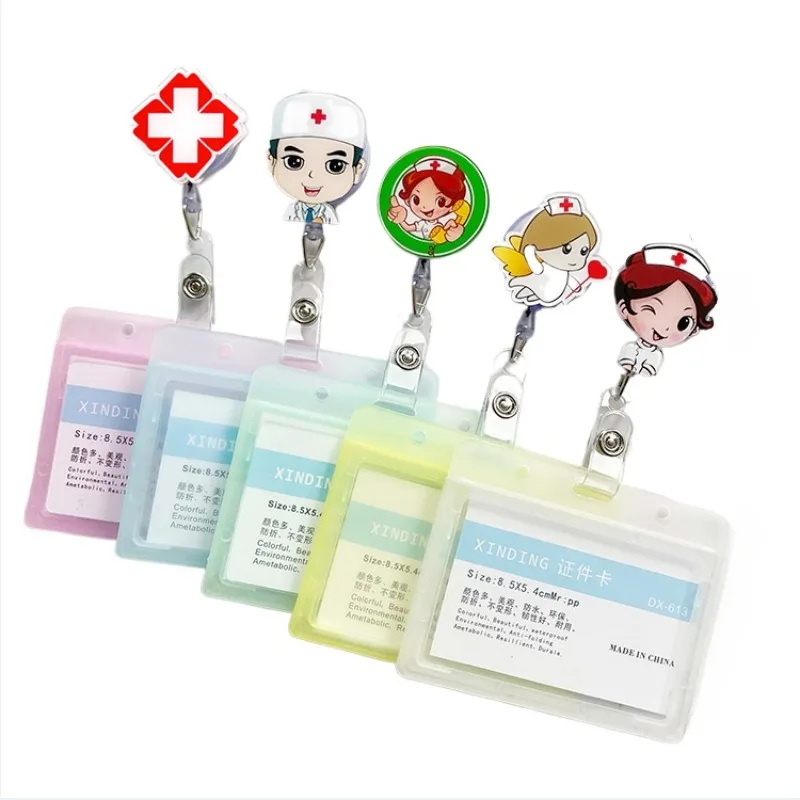 

Cartoon Badge Reel Clip for Nurse Working Permit Case Sleeve ID Tag with Kawaii Nurse Clip Retractable Pass Work Card Cover