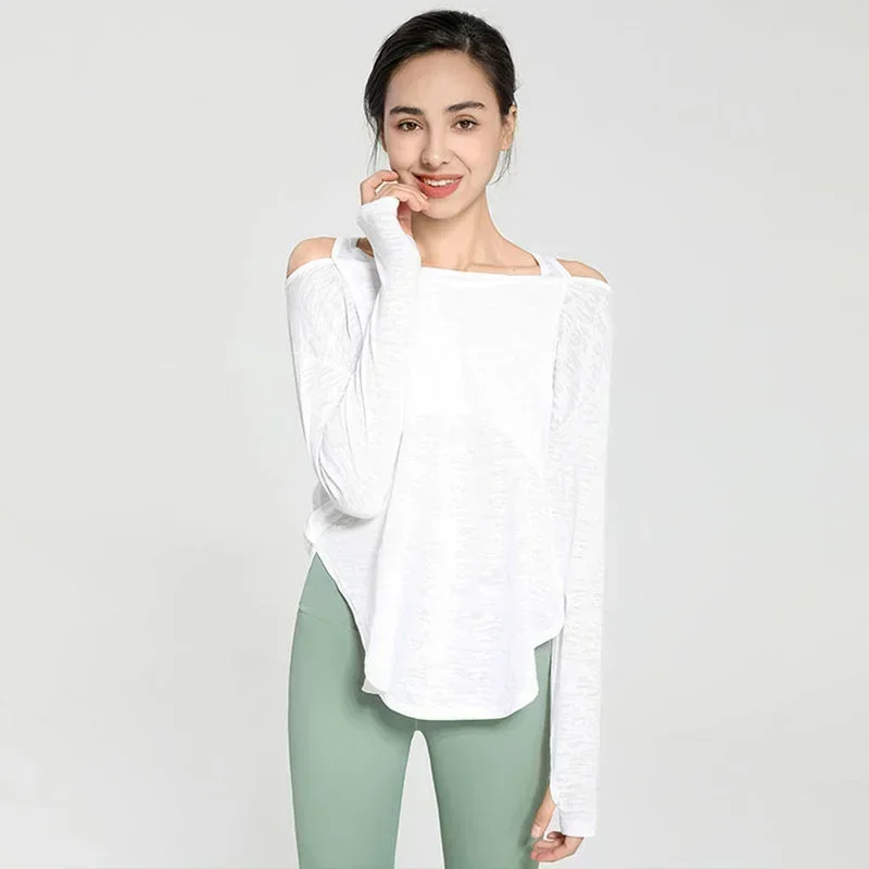 Long Sleeve Yoga Shirts for Women Loose Sports Tee Crop Top Sports Top Women Sportswear Gym Fitness Wear Clothing Workout Female image 5