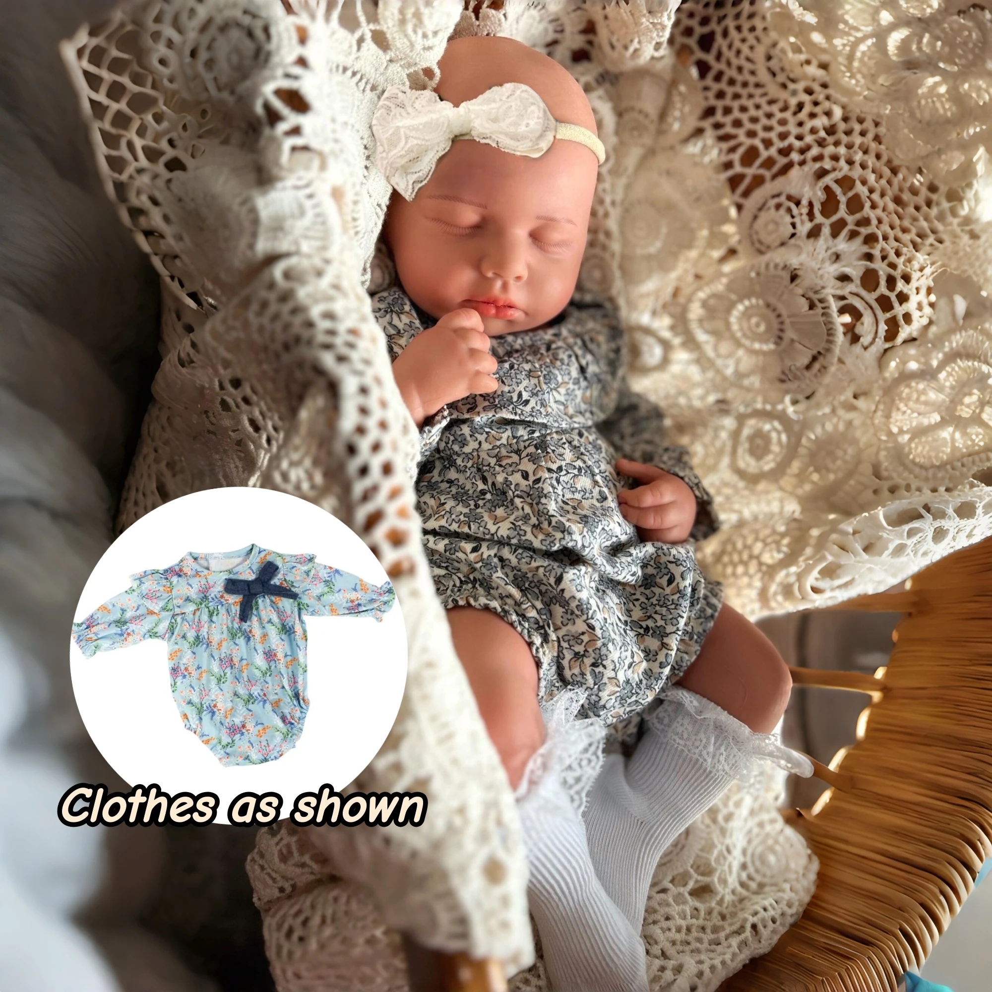 

18 Inch Open Mouth Silicone Reborn Baby Dolls Simulated Asleep Loulou Girl 3D Paint Finished Newborn For Kid's Birthday Gift