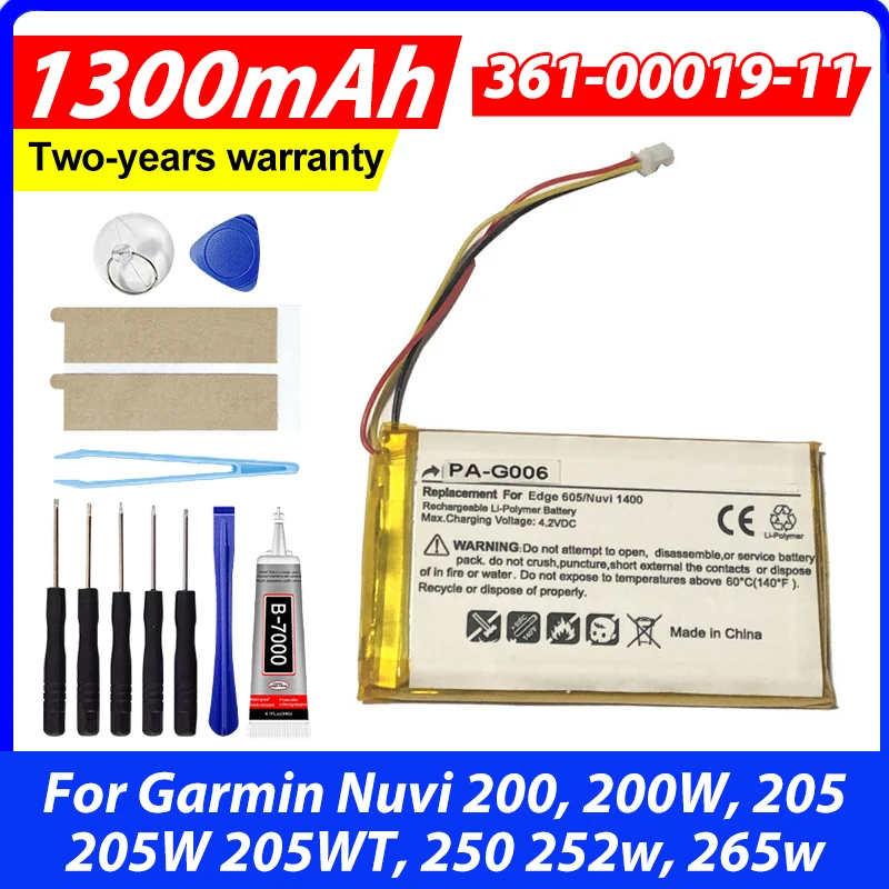 1 шт. 1300 мАч 3,7 В GPS-аккумулятор для Garmin Nuvi 200, 200W, 205, 205W, 205WT, 250, 252W, 265W 361-00019-11