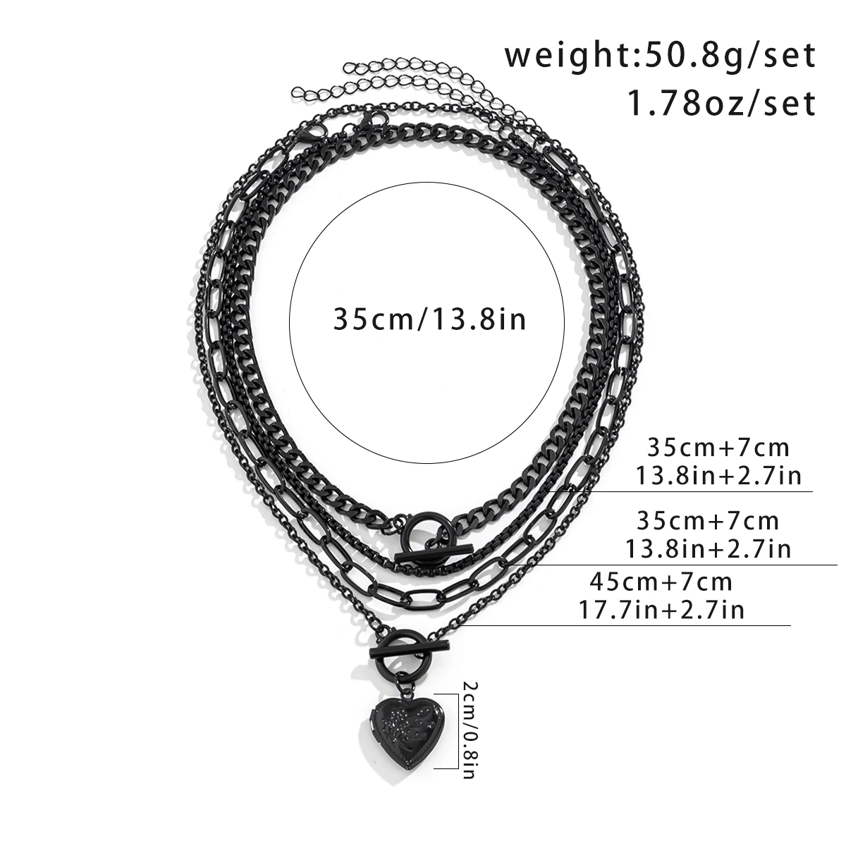 IngeSight.Z Gothic Multilayer Black OT Buckle Peach Heart Pendant Necklace Set  Women Punk Cuban Link Clavicle Chain Halloween