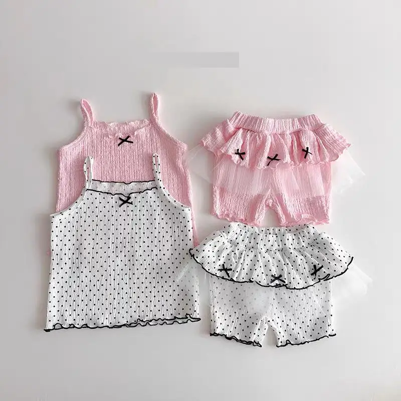 2026 Summer New Girls Sleeveless Clothes Set Cotton Baby Girl Polka Dot Sling Vest + Shorts 2pcs Suit Toddler Thin Outfits