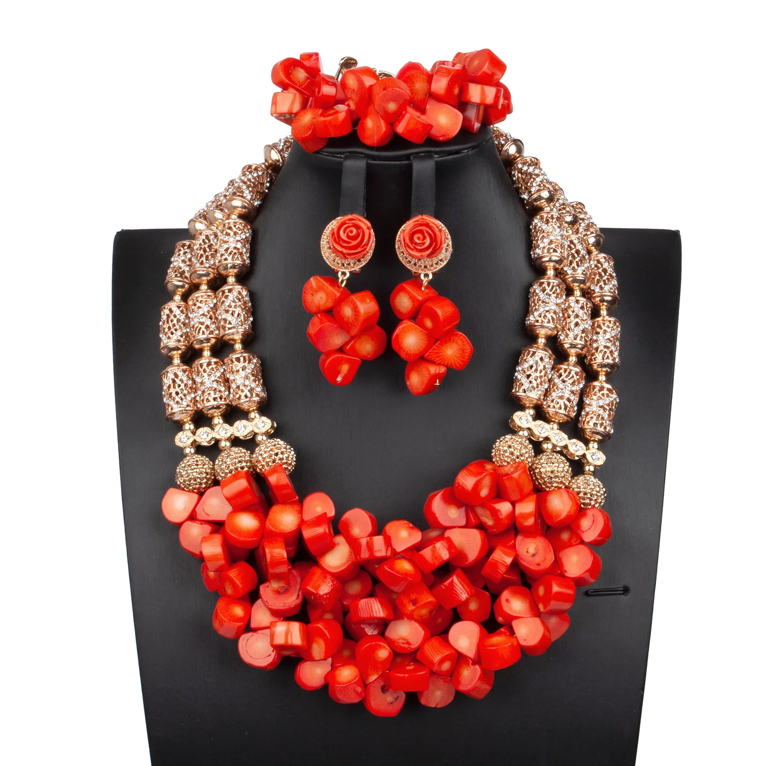 

Traditional Wedding African Jewelry Fantastic Nigerian Wedding Coral Beads Jewelry Set Original Coral Bead Necklace Set ABS162