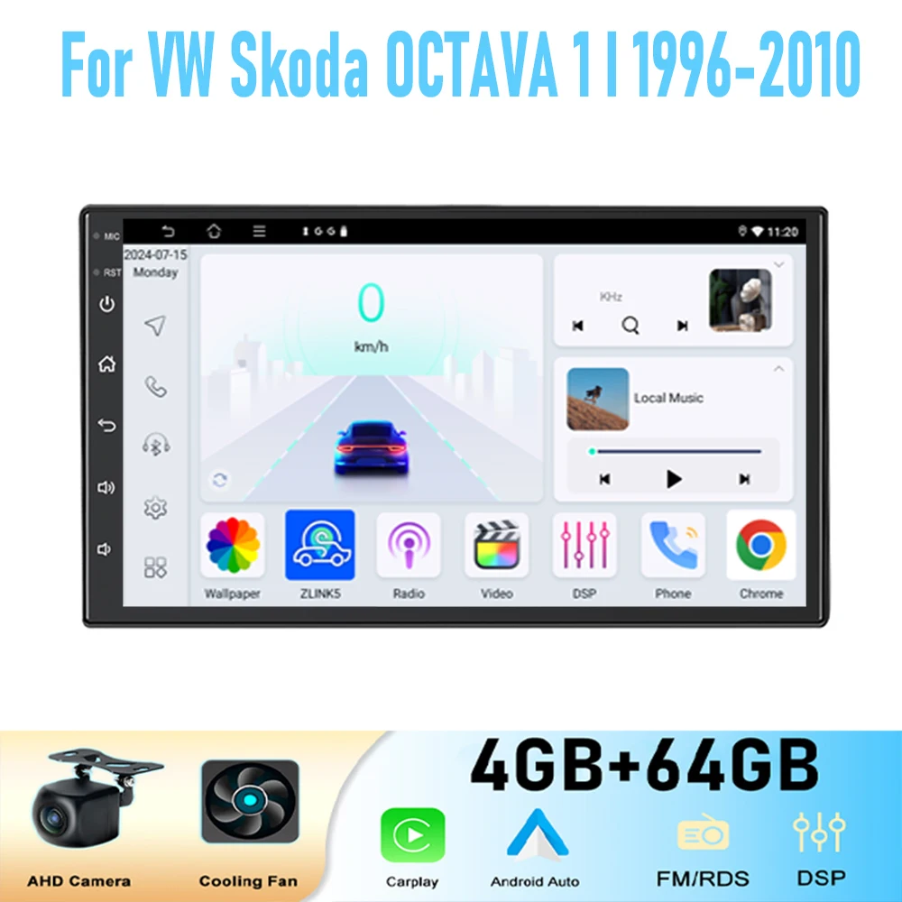 

7'' For VW Skoda OCTAVA 111996-2010 GPS Car Radio Wireless Apple Carplay Android 15 Multimedia Player Stereo GPS Navi WIFI BT