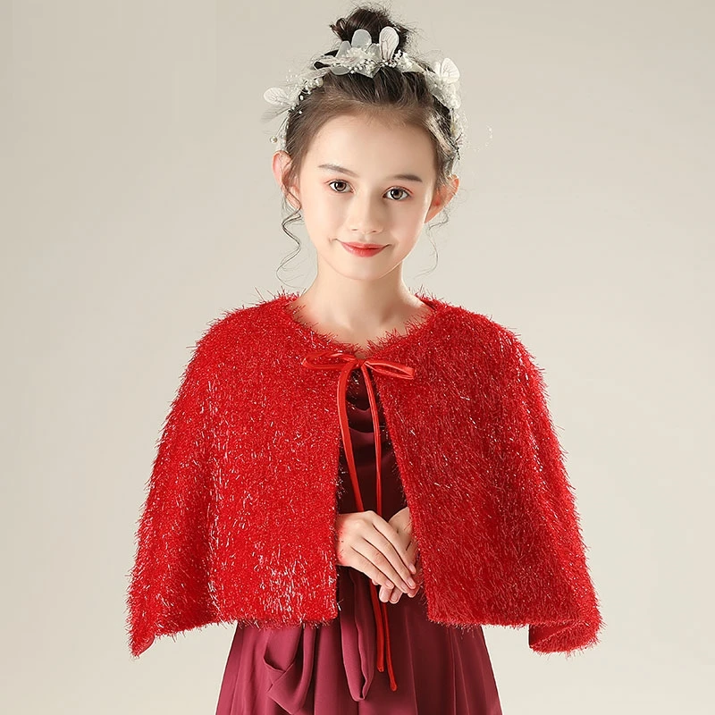 Vestido de estilo euroamericano para niños, capa negra, capa roja, abrigo cálido, Princesa, chal largo de boda de invierno