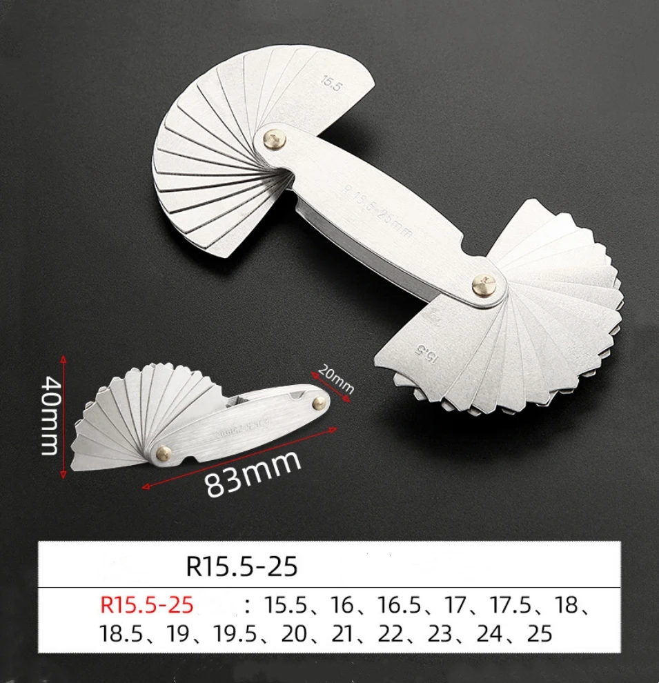 Measuring tool for radius gauge 0.3-7mm High-precision R-gauge R7.5-15mm/R15.5-25mm/R25-50mm Arc radius measuring tool Arc ruler