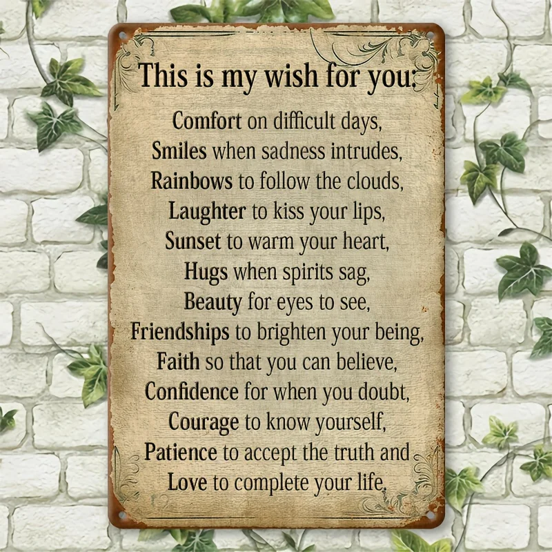 Vintage Metal Wall Art with Inspirational Message - Rust-Proof Indoor/Outdoor Decoration, Antique Tinplate Look Motivational