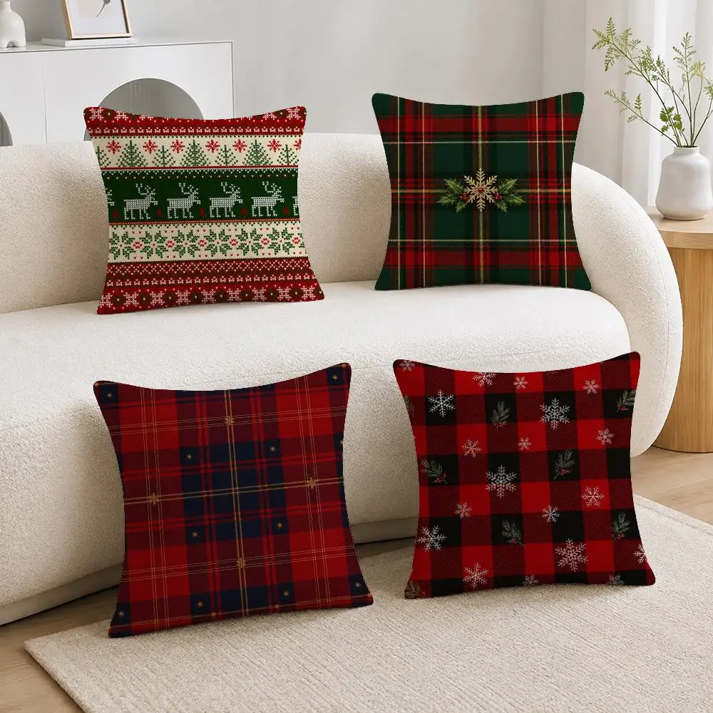 Pattern Christmas Plaid Pattern Cushion Cover Soft Plush Cushion Covers Fluffy Throw Pillow Cases for Sofa Bedroom Home Decor